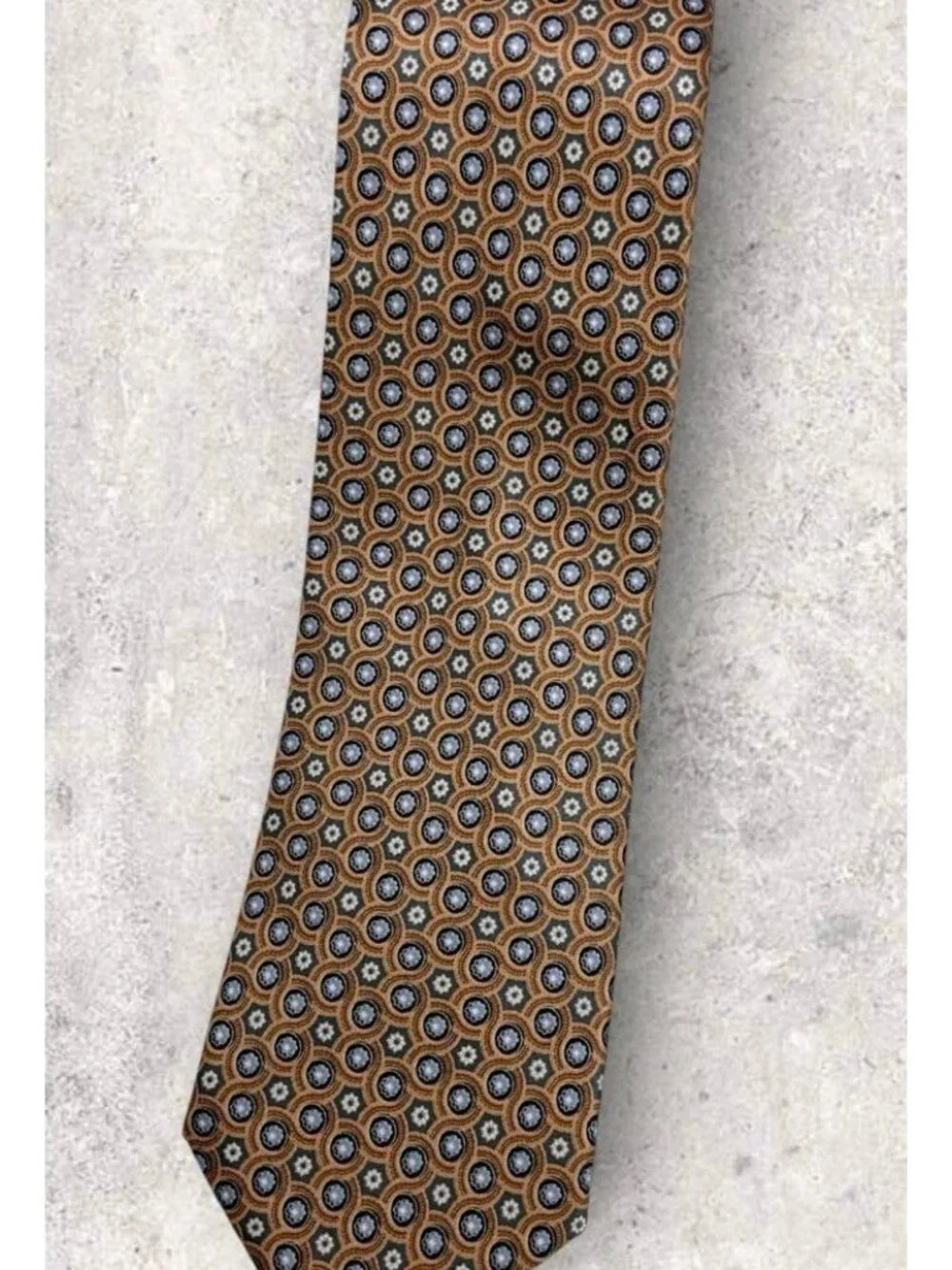 BRIONI Silk Tie ITALY Brown Gray Blue Geometric Floral W:3.6